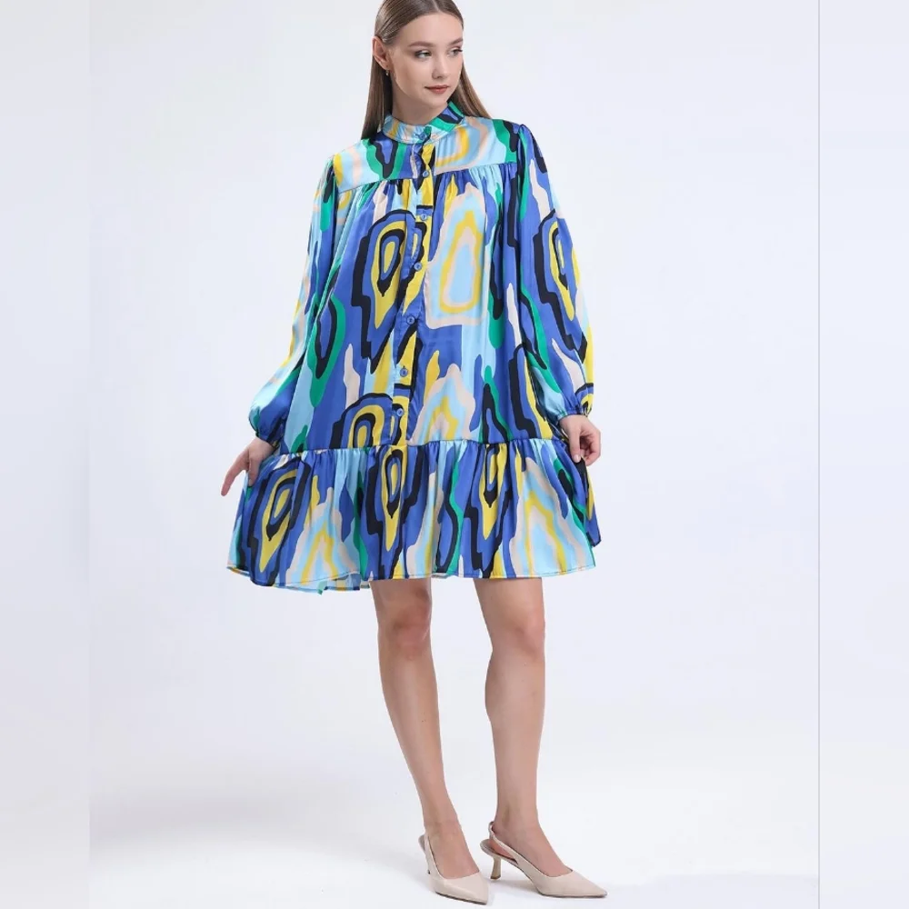 NWT Blue Multicolor Abstract Print Mini Dress
